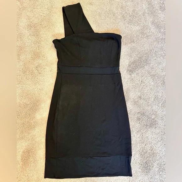 french connection black one shoulder dress French Connection ~ Black Jersey One Shoulder Sheath Party Dress 2 NEW $168